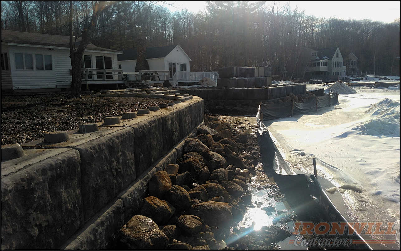 Ironwill Contractors, LLC - waterfront retaining wall using precast concrete blocks Ironwill Contractors, LLC - waterfront retaining wall using precast concrete blocks